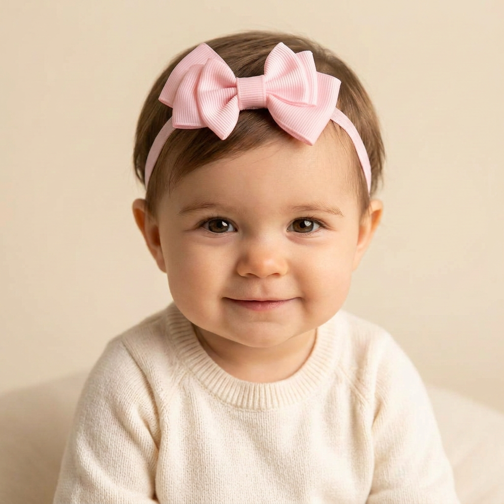 Bebé ficticia de doce meses con tiara R2444 y moño aumentado un 20%