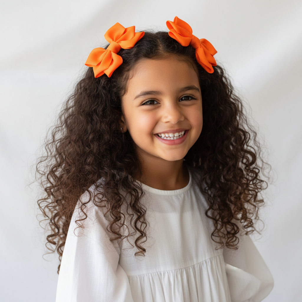Niña con moños medianos naranjas