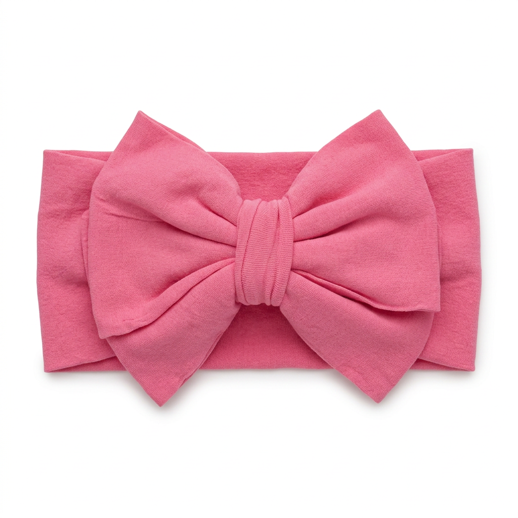 Banda de licra suave B3547 con moño rosa sobre fondo blanco
