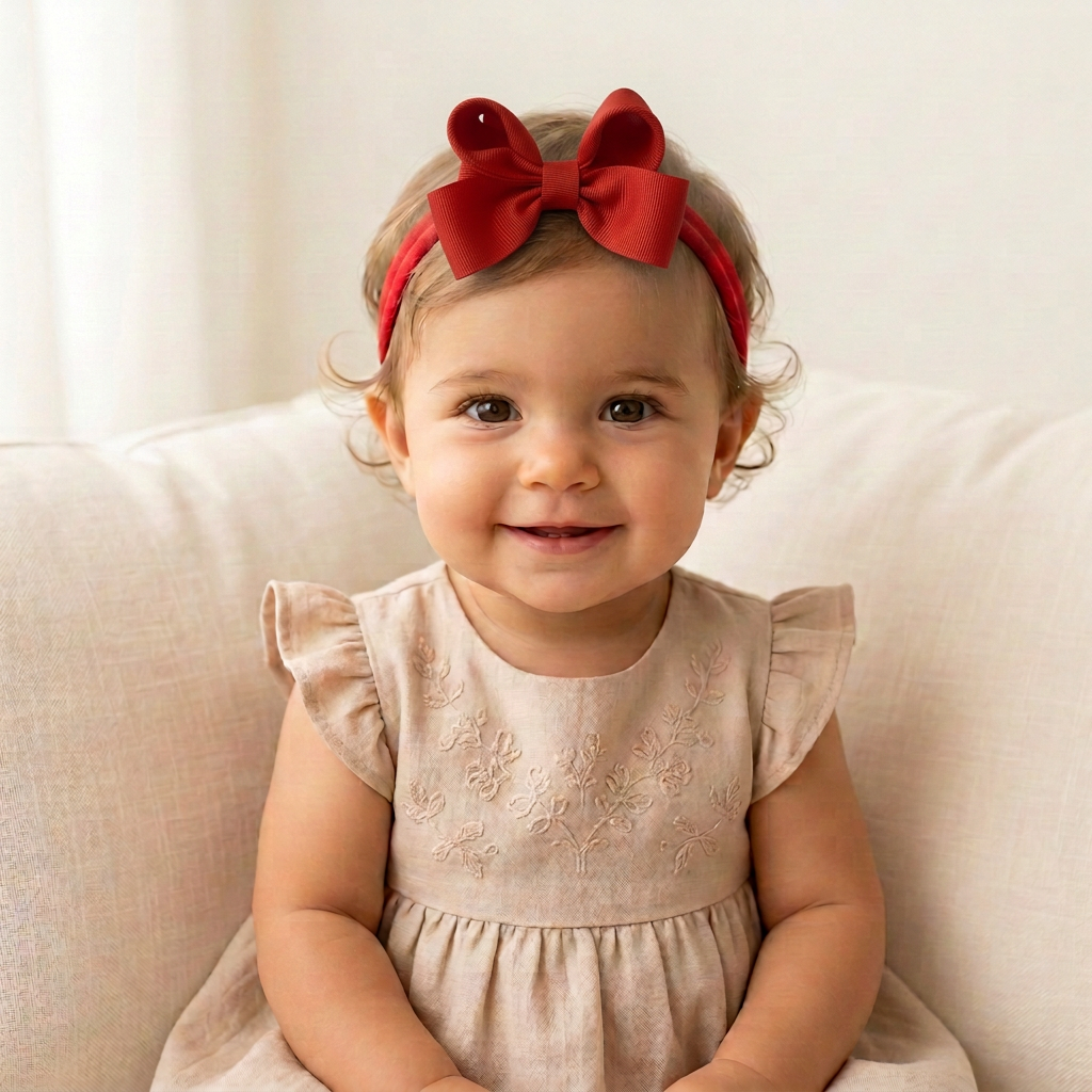 Bebé ficticia con vestido arena y tiara T8465, versión corregida del moño