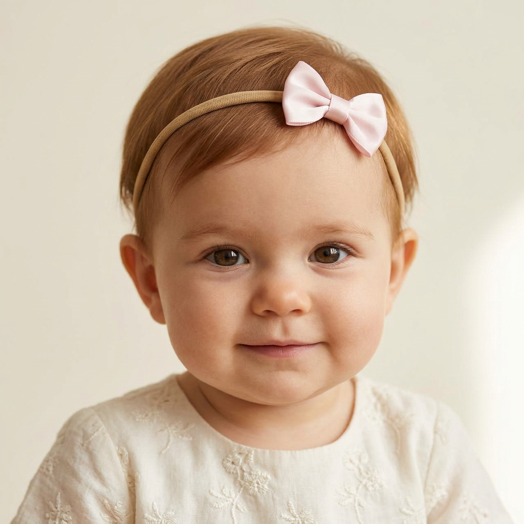 Bebé ficticia con tiara camel y moñito de satín rosa R SA3352